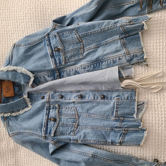 Aje Blue Denim Jacket with White Lace-Up Detail - Picture 5 of 7